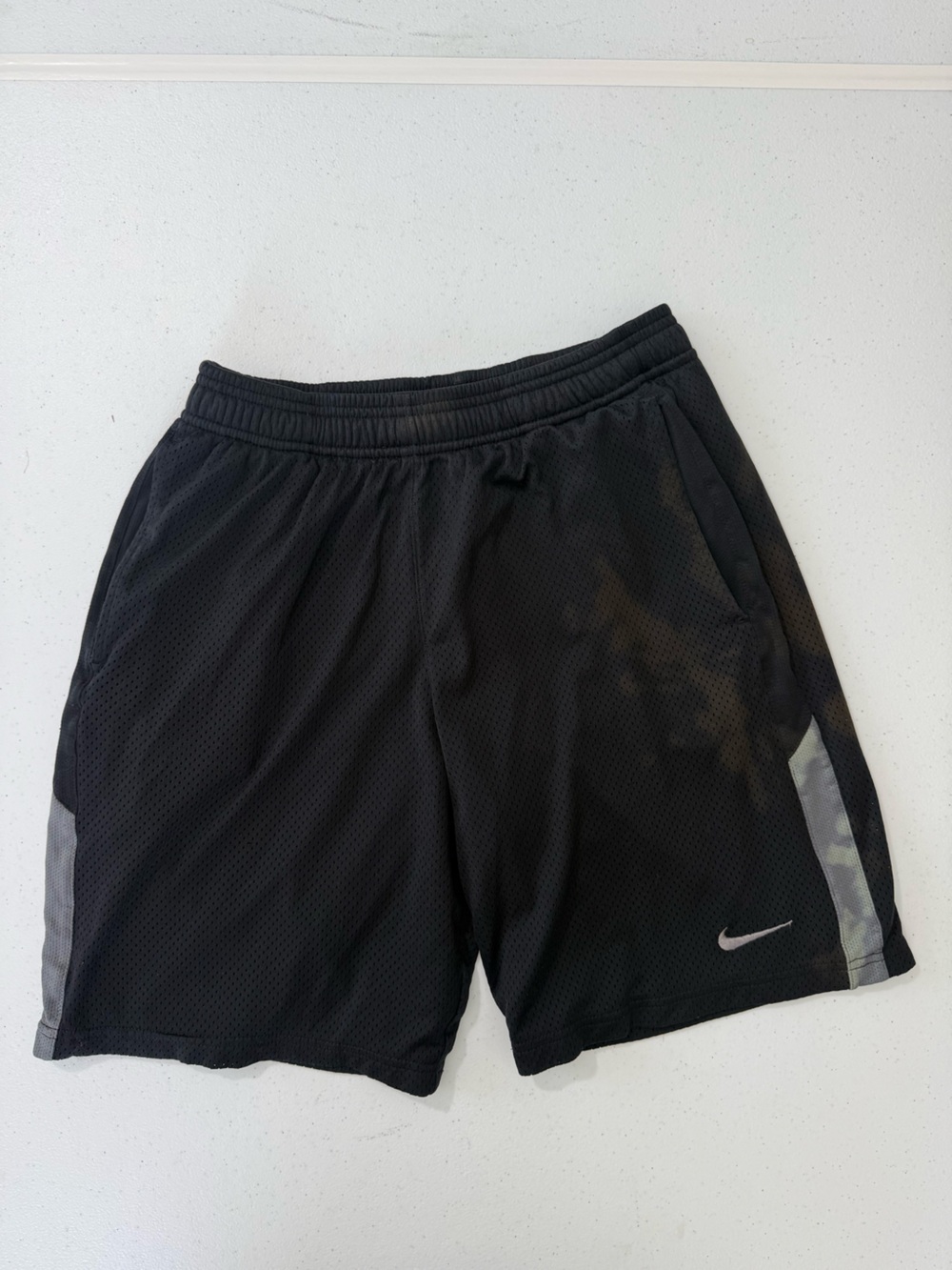 Nike Men's Black Athletic Mesh Shorts with Silver Swoosh